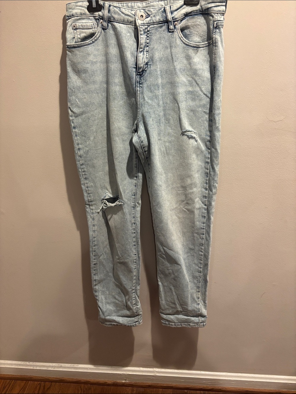 INC International Concepts Light Wash Distressed Mom Jeans